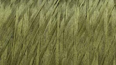 Close-up of olive green, fibrous strands wrapped diagonally in overlapping layers.